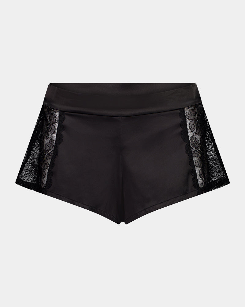 Lace Impact Short in BLACK. Flat lay front view