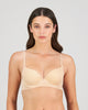 Model wears Bendon Body Lace Contour Bra in LATTE. On body front view