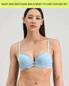 Model wears Jeanie Push Up Bra in OMPHALODES. On body front view