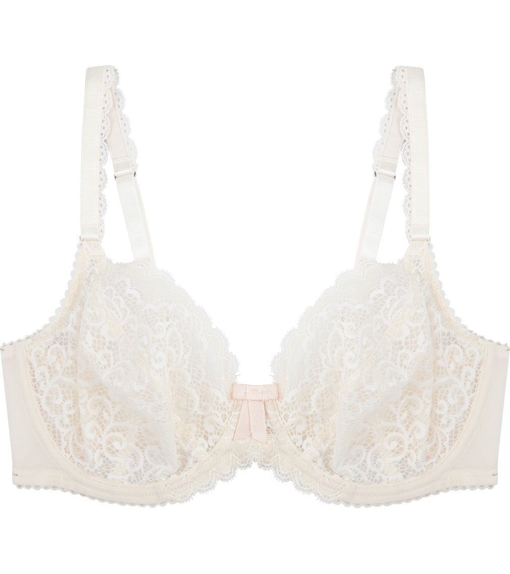 Ece Queen Underwire Bra in GARDENIA/SOFT PINK. Flat lay front view
