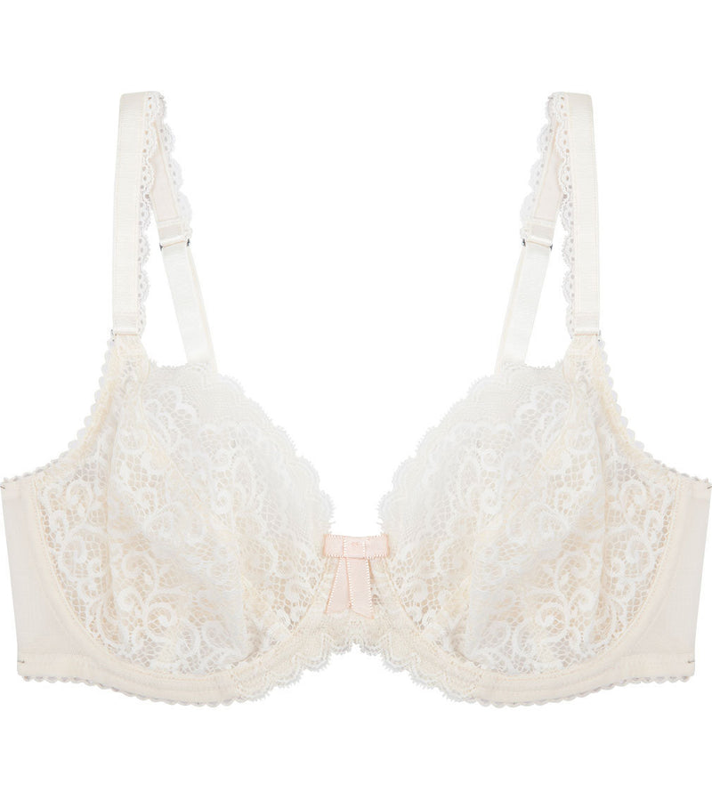 Ece Queen Underwire Bra in GARDENIA/SOFT PINK. Flat lay front view