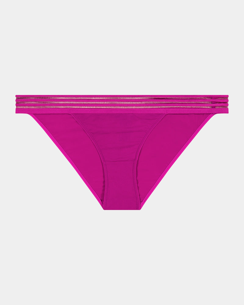 Stripe Elastic & Papertouch Tanga in FANTASY FUCHSIA. Flat lay front view
