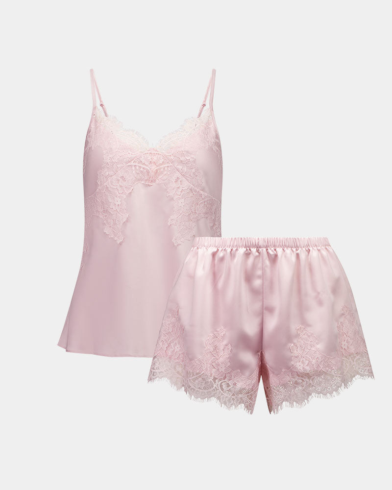 Sweet Indulgence Cami & Short - PRE ORDER in PALE LILAC. Flat lay front view