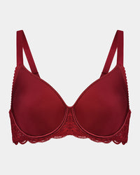 Lace Perfect Contour Bra in BIKING RED. Flat lay front view
