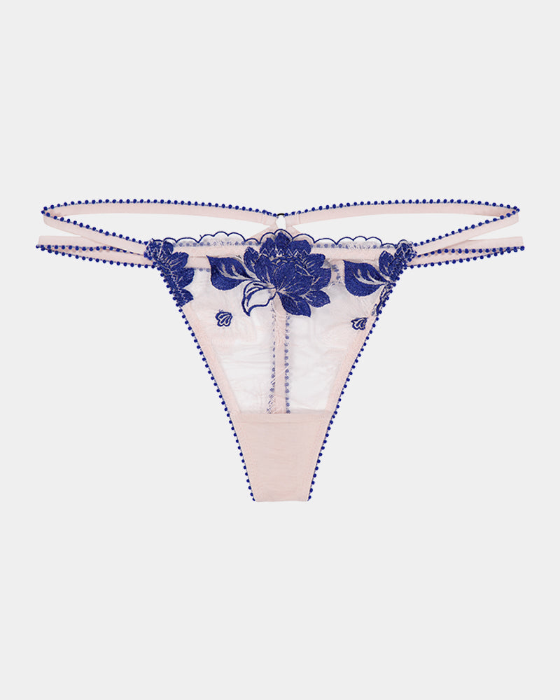 Everleigh Thong in SURF THE WEB/BLUSH. Flat lay front view