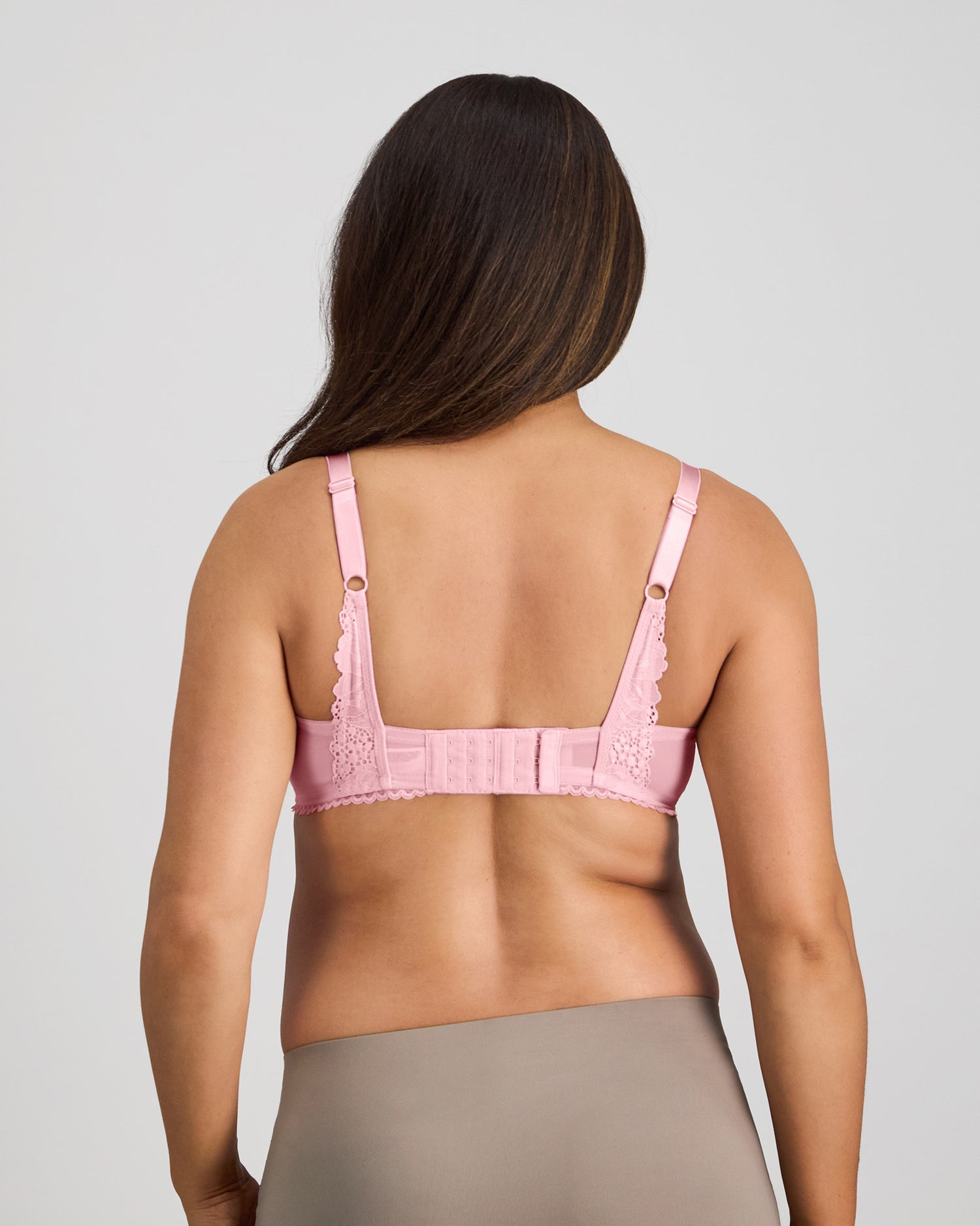 Model wears Bendon Nurture Maternity Bra in ICY PINK. On body back view