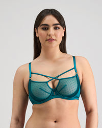 Model wears Lottie Underwire Bra in EVERGLADE. On body front view