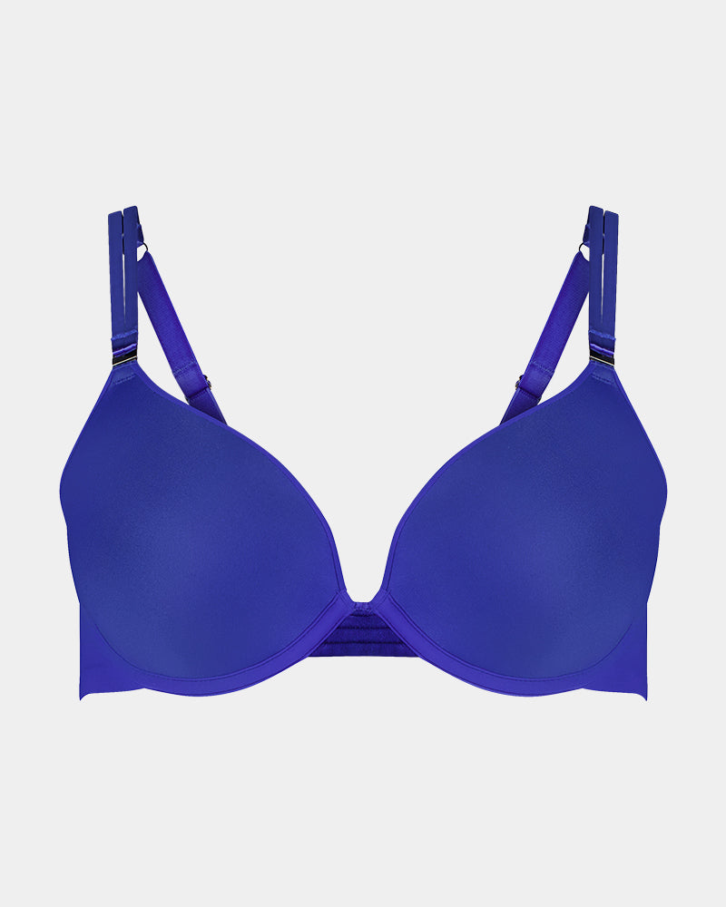 Plunge Perfect Contour Bra in DAZZLING BLUE. Flat lay front view