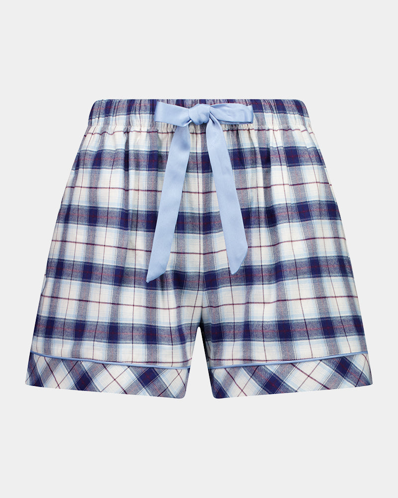 Cosy Flannel Short Pj in NAVY BLAZER. Flat lay front view