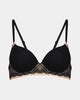 Geometric Lace Contour Bra in BLACK/TOASTED ALMOND. Flat lay front view