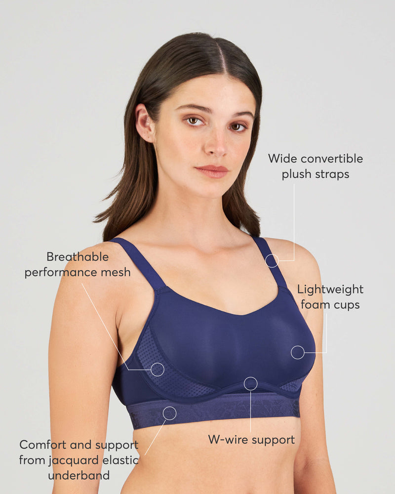 Model wears Bendon Breathe Contour Bra in MEDIEVAL/RAINFOREST. On body side view