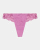 Body Lace Thong in MULBERRY. Flat lay front view