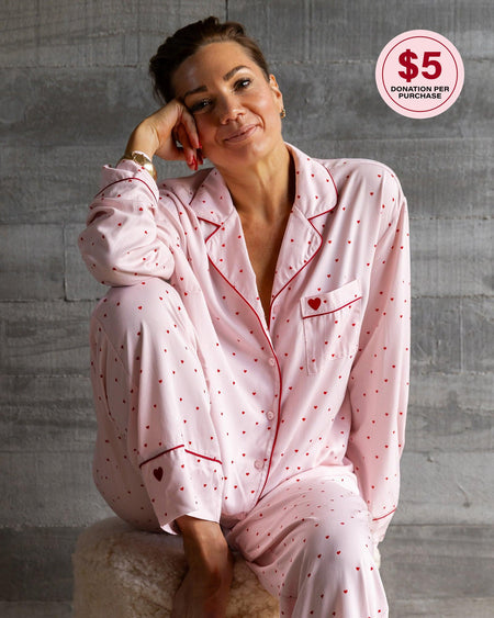 Hearts In Cabana Long Sleeve Pj Top in MINI HEART PRINT. Feature shot