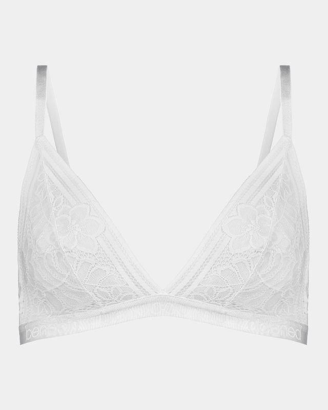 Tara Wire Free Bra in WHITE. Flat lay front view