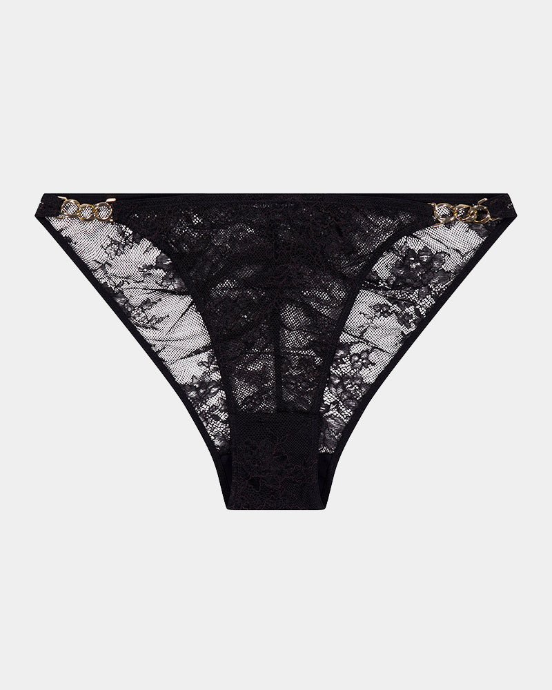 Scarlet Lover Tanga in BLACK. Flat lay front view