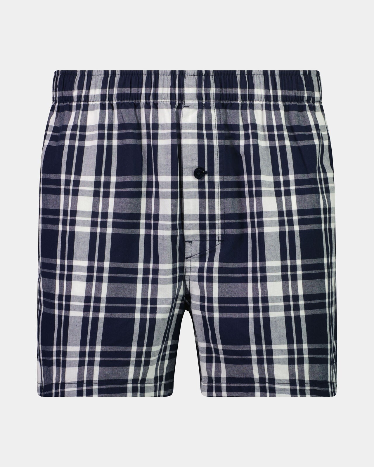 Lounge Boxer in BLUE WING TEAL CHECK. Flat lay front view