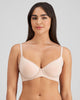 Model wears Flawless Form Contour Bra in LATTE. On body front view