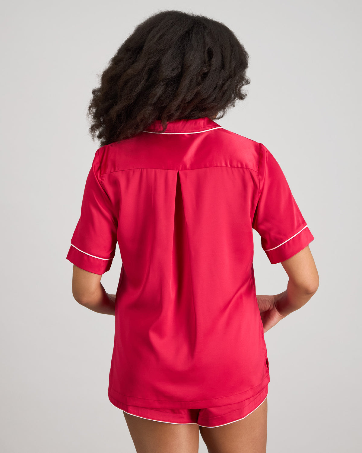 Model wears Holly Short Pj Set in JAZZY. On body back view