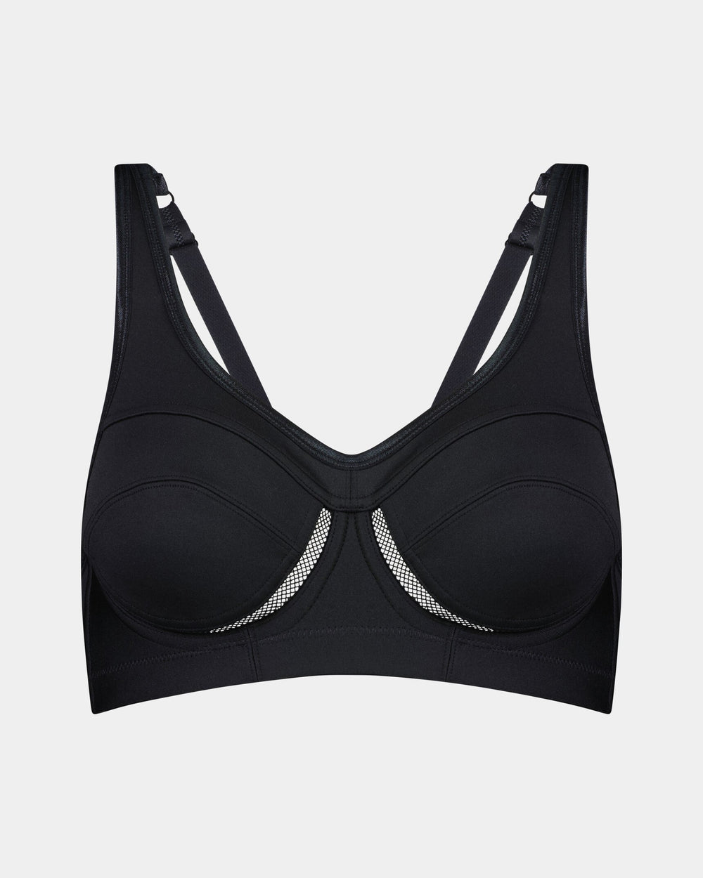 Bendon Sports Underwire Bra in BLACK. Flat lay front view