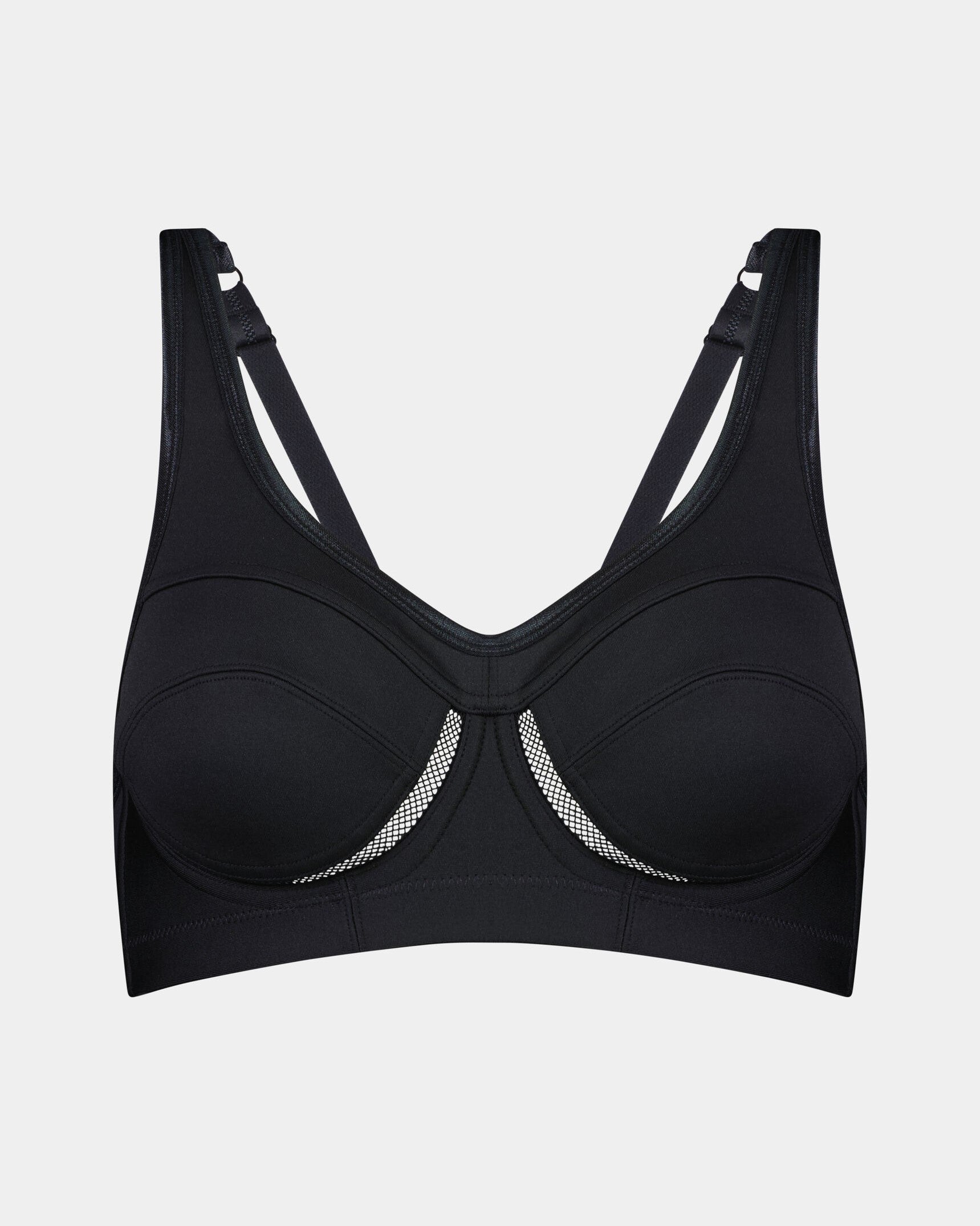 Bendon Sports Underwire Bra in BLACK. Flat lay front view
