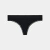 Cotton Logo Thong in BLACK. Flat lay front view