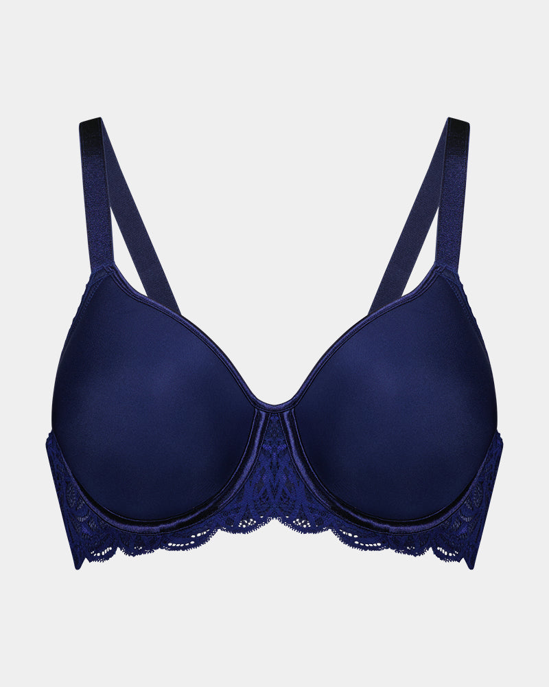 Lace Perfect Contour Bra in Medieval Blue. Flat lay front view