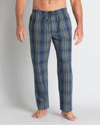 Model wears Lounge Long PJ Pant in ALOE CHECK. On body front view