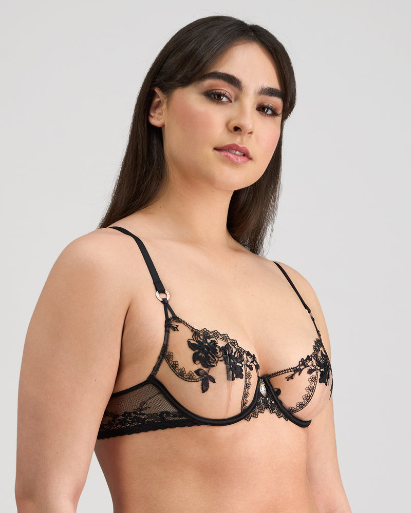 Niara Underwire Bra in BLACK. Flat lay back view