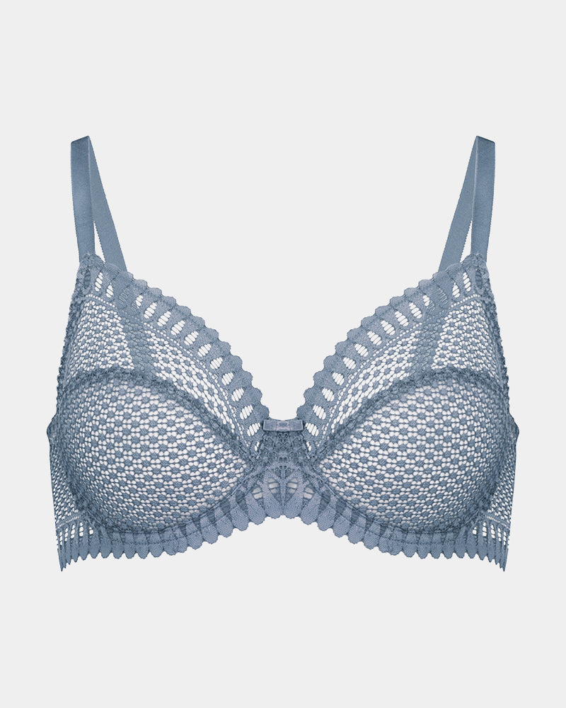 Infinite Underwire Bra in FADED DENIM. Flat lay front view