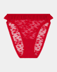 Tinsel Tease High Cut Brief in SALSA. Flat lay front view