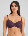 Model wears Hazel Underwire Bra in PLUM PERFECT. On body front view
