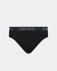 Cotton Texture Mens Brief in BLACK. Flat lay front view
