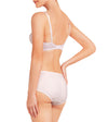 Model wears Yvette Lace Underwire Bra in WHITE. On body back view