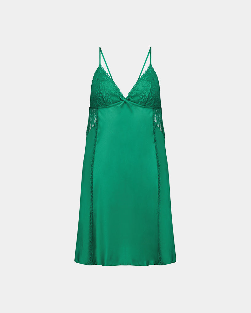 Evelyn Chemise in ULTRAMARINE GREEN. Flat lay front view