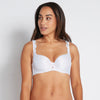 Model wears Damask Twin Pack Contour Bra Twin Pack in IBIS ROSE/WHITE. On body front view