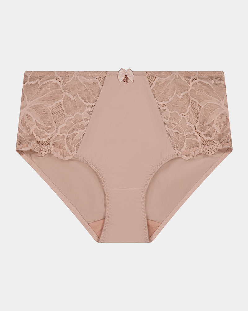 Twilight Express Full Brief in LATTE. Flat lay front view