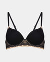 Geometric Lace Contour Bra in BLACK/TOASTED ALMOND. Flat lay front view