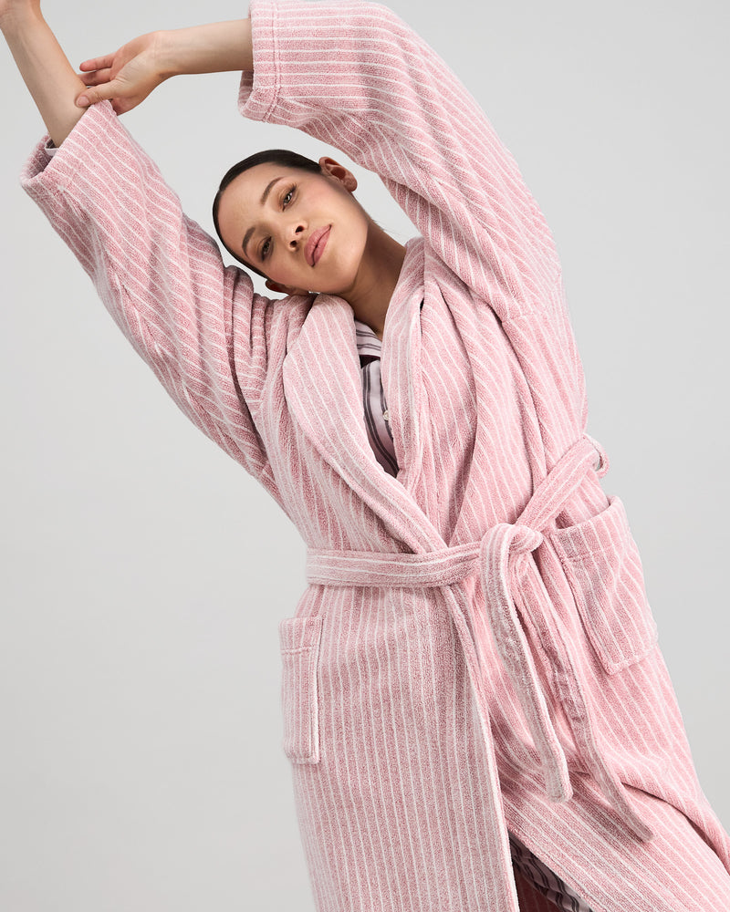 Marbella Robe in PINK MARL STRIPE. Feature shot