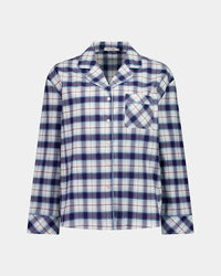 Cosy Flannel Long Sleeve Pj Top in NAVY BLAZER. Flat lay front view