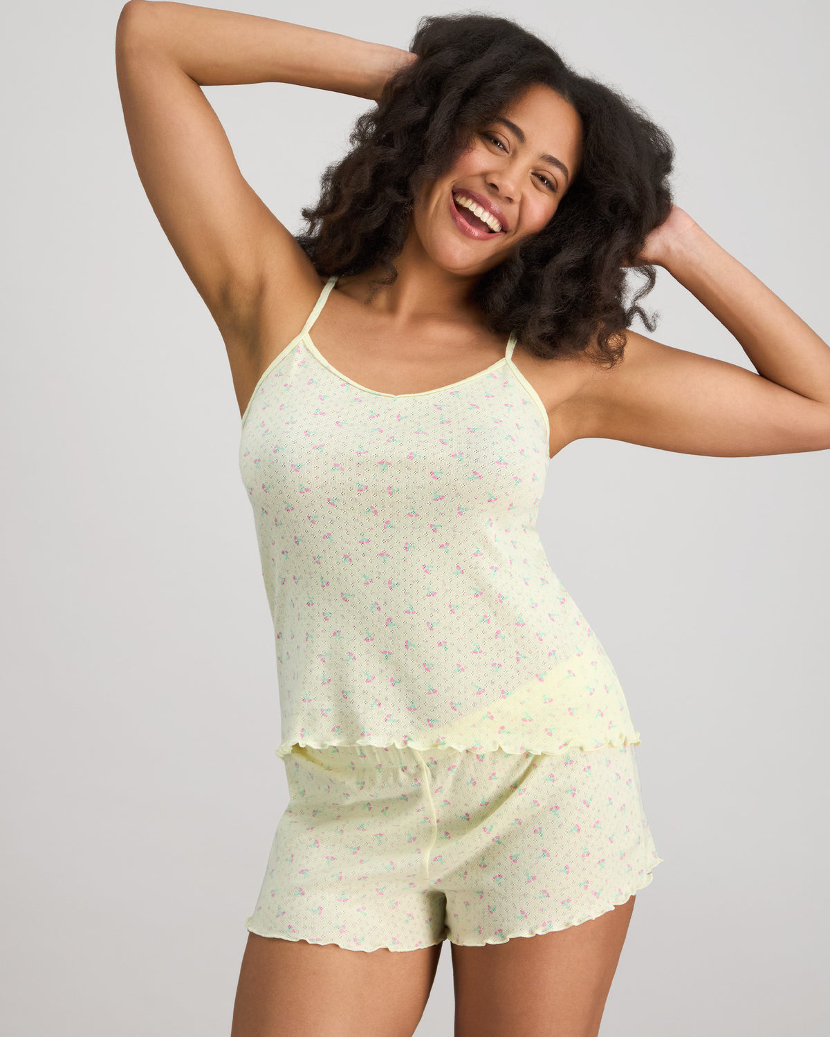 Smoothie Cami & Short Set in TRANSPARENT YELLOW. Flat lay back view