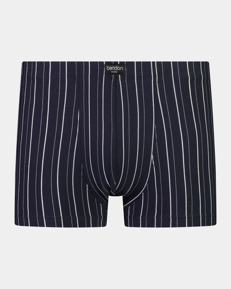 Cotton Stretch Mens Trunk in NAVY/WHITE. Flat lay front view