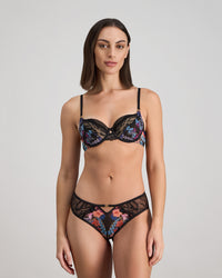 Adaline Brazilian in BLACK FLORAL PRINT. Flat lay back view