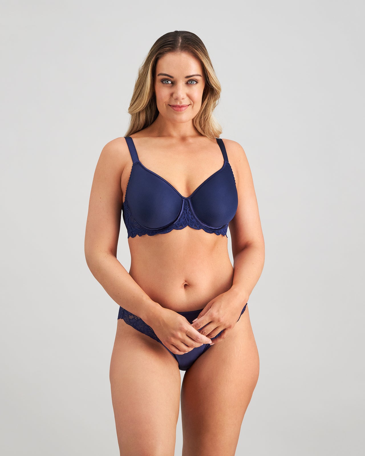 Lace Perfect Contour Bra in Medieval Blue. Feature shot