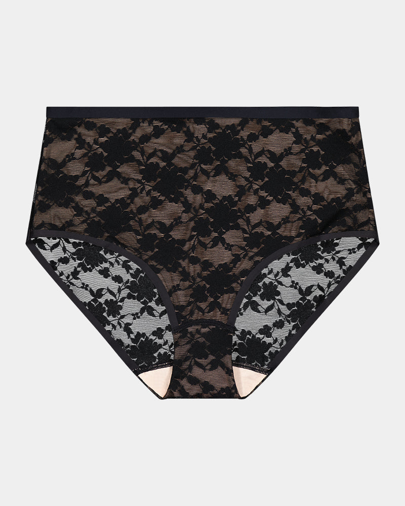 Lace Sculpt Full Brief in BLACK. Flat lay front view