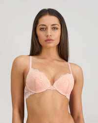 Model wears My Fit Lace Push Up Bra in EVENING SAND. On body front view