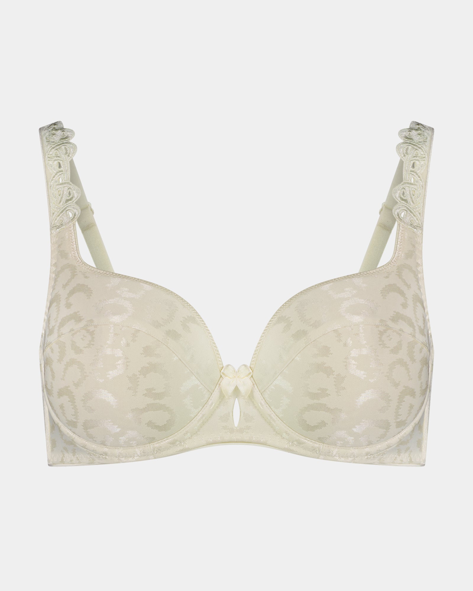 Damask Contour Bra in CHAMPAGNE. Flat lay front view