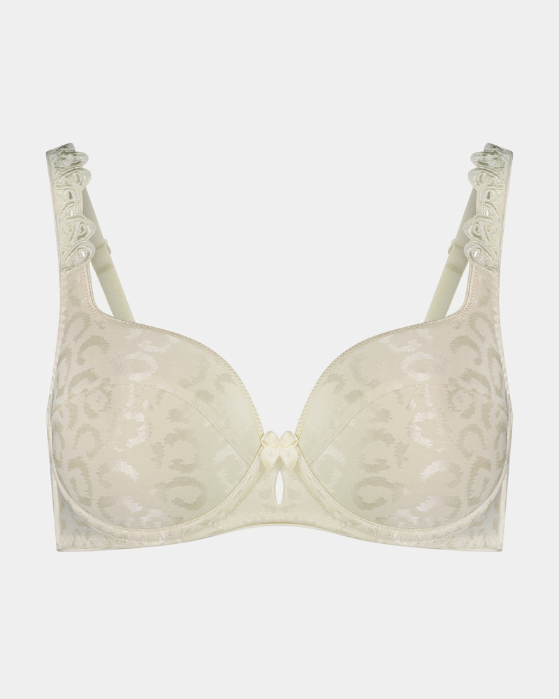 Damask Contour Bra in CHAMPAGNE. Flat lay front view