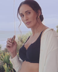 model wears laurel black bra